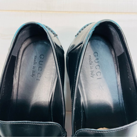 Gucci Men’s Black Leather Two-Tone Penny Loafer, Sz 8 Black Green - Picture 6 of 10